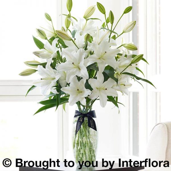 Vase of white scented lilies