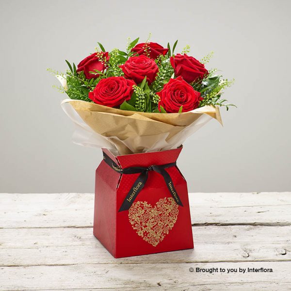 bouquet with six red roses