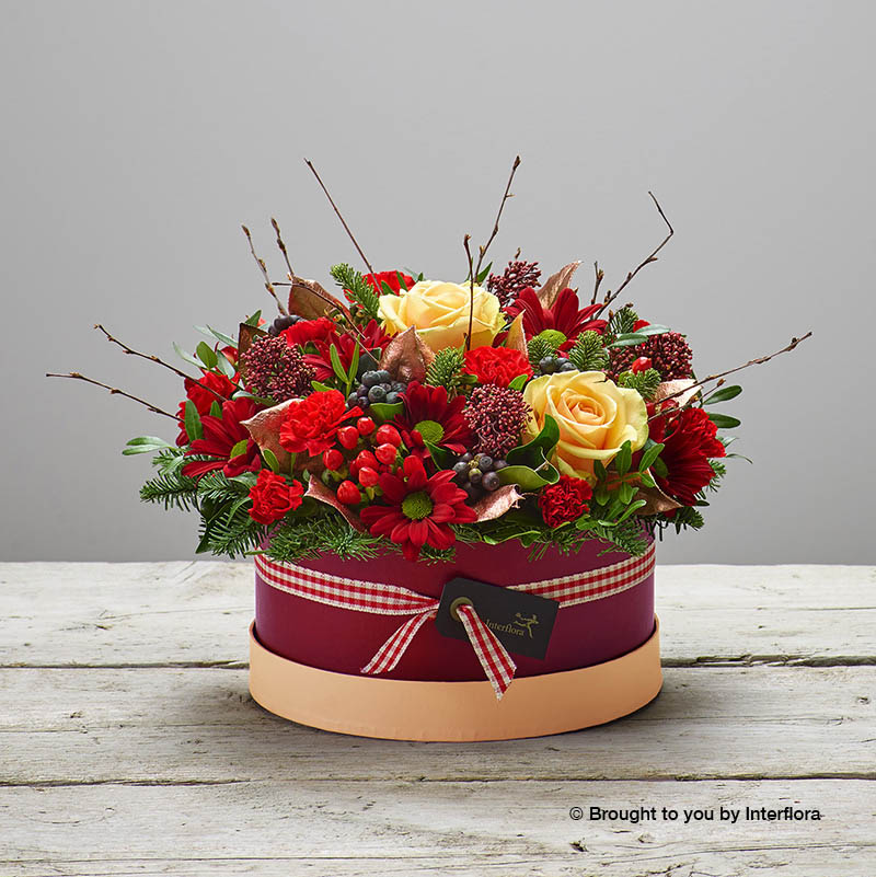 Christmas hatbox of flowers