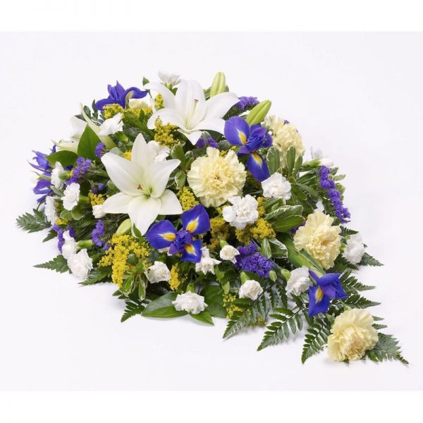 Blue and Yellow Funeral Spray of flowers