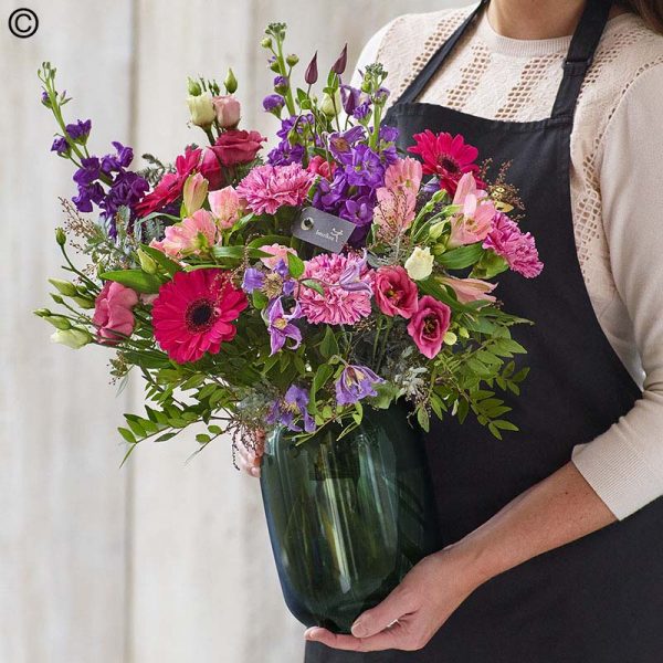 Purple and Pink Vase of Flowers